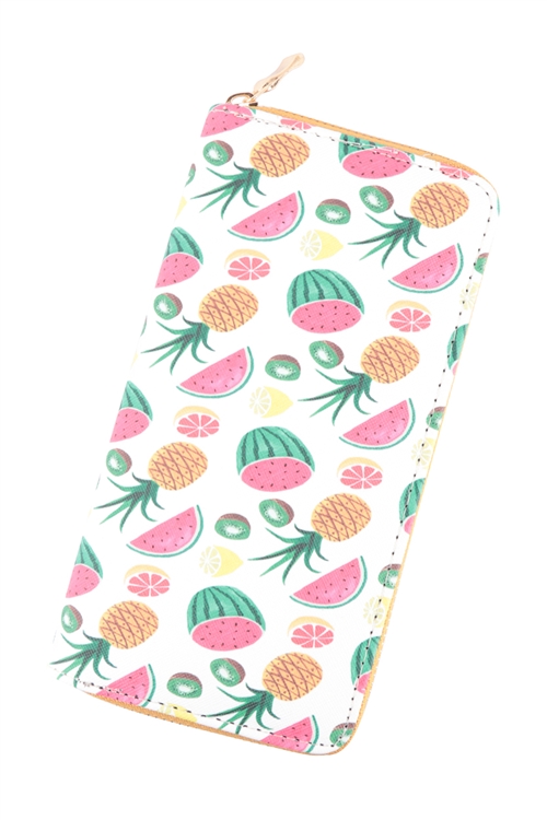 S23-5-1-HDG3610 - TROPICAL FRUIT PRINT ZIPPER WALLET - WHITE/6PCS