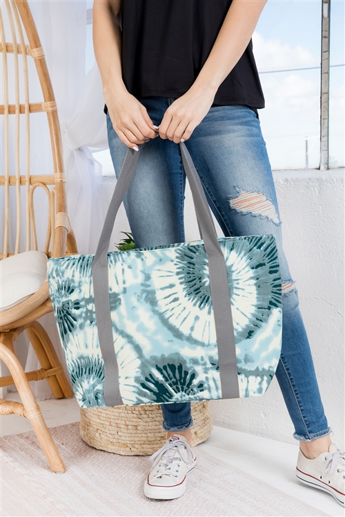 S26-9-2-HDG3619GY - TIE DYE FASHION TOTE BAG - GRAY/6PCS