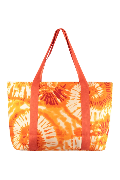 S26-5-3-HDG3619OR - TIE DYE FASHION TOTE BAG - ORANGE/6PCS