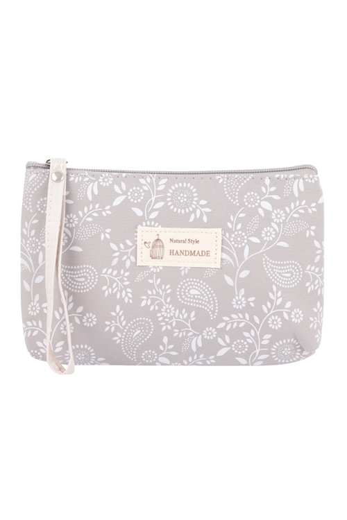 S18-8-4-HDG3622GY - FLORAL PAISLEY POUCH COSMETIC BAG - GRAY/6PCS