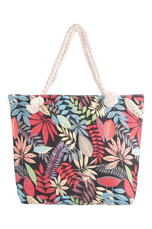 C-1-HDG3749-3 -  TROPICAL LEAVES TOTE BAG - MULTICOLOR/6PCS