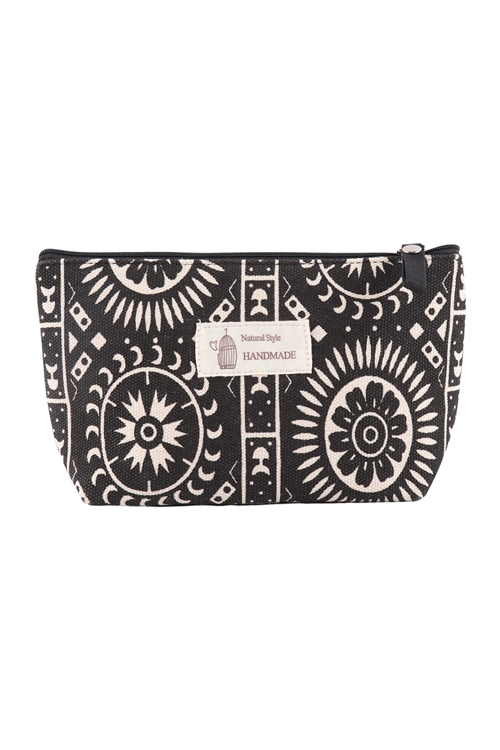 C-1-HDG3750 - SUN TRIBAL PRINT COSMETIC POUCH BAG - BLACK/6PCS