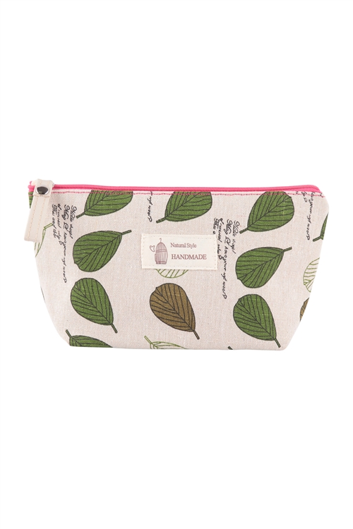 S23-7-1-HDG3751 - LEAVES PRINT COSMETIC POUCH BAG - CREAM/6PCS (NOW $1.75 ONLY!)