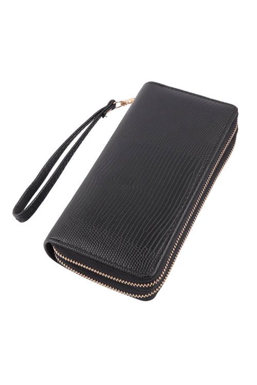 S2-8-2-HDG3797BK - TEXTURED DOUBLE ZIPPER WRISTLET WALLET-BLACK/6PCS (NOW $3.50 ONLY!)