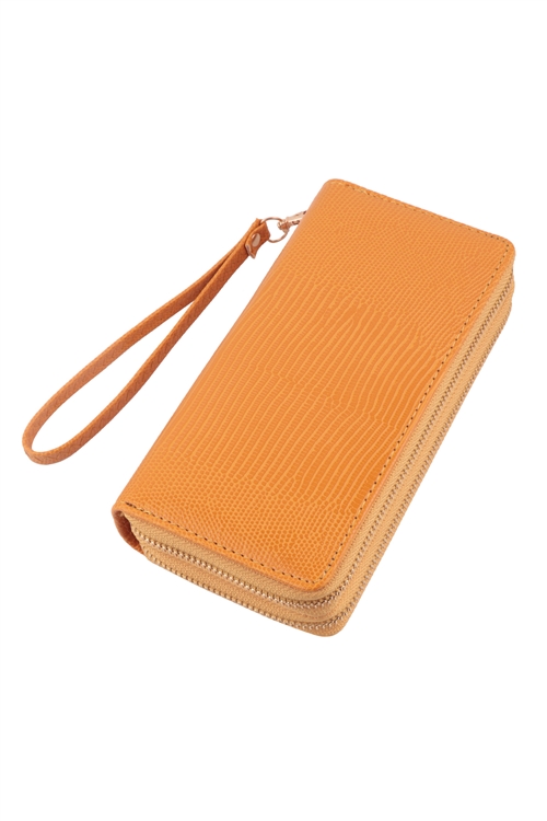 S27-7-2-HDG3797CA - TEXTURED DOUBLE ZIPPER WRISTLET WALLET-CAMEL/6PCS (NOW $3.50 ONLY!)