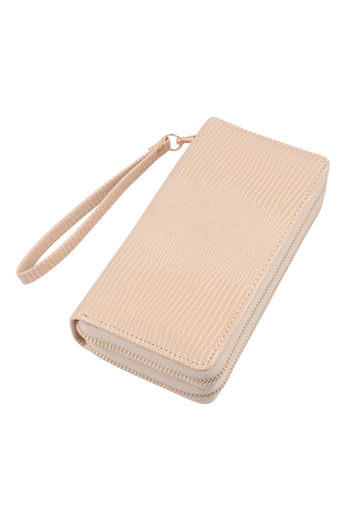 S2-5-2-HDG3797IV - TEXTURED DOUBLE ZIPPER WRISTLET WALLET-IVORY/6PCS (NOW $3.50 ONLY!)