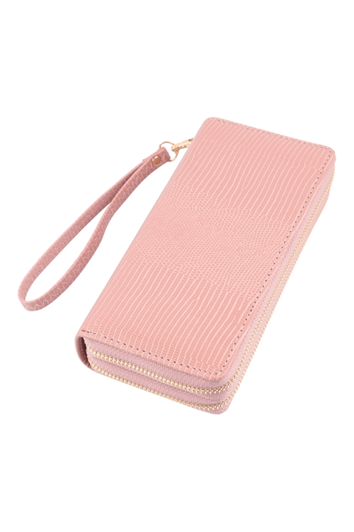 S2-4-2-HDG3797PK - TEXTURED DOUBLE ZIPPER WRISTLET WALLET-PINK/6PCS (NOW $3.50 ONLY!)