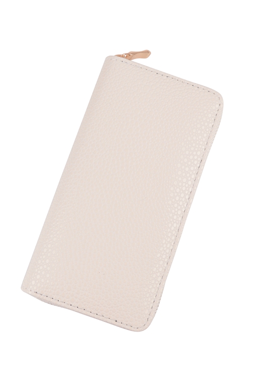 S3-6-2-HDG3805IV - LEATHER TEXTURE ZIPPER WALLET-IVORY/6PCS