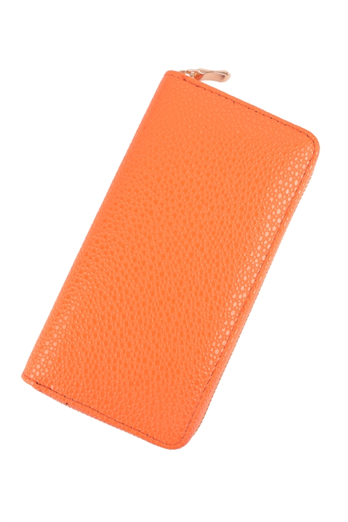 S17-5-2-HDG3805OR - LEATHER TEXTURE ZIPPER WALLET-ORANGE/6PCS