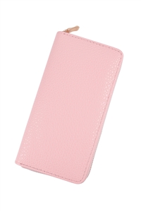 S21-2-2-HDG3805PK - LEATHER TEXTURE ZIPPER WALLET-PINK/6PCS