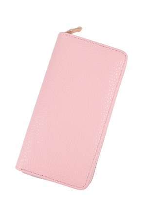 S21-2-2-HDG3805PK - LEATHER TEXTURE ZIPPER WALLET-PINK/6PCS