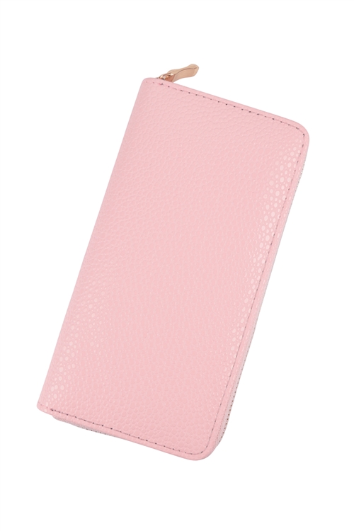 S19-5-2-HDG3805PK - LEATHER TEXTURE ZIPPER WALLET-PINK/6PCS