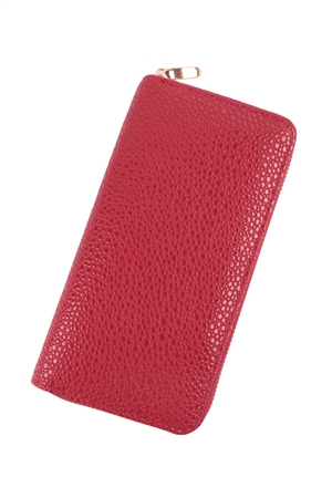 S19-4-2-HDG3805RD - LEATHER TEXTURE ZIPPER WALLET-RED/6PCS