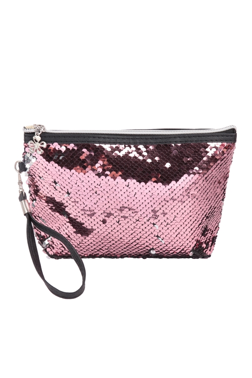 SA3-000-1-HDG3809PK - GLITTER SEQUEN  COSMETIC POUCH BAG-PINK/6PCS (NOW $1.50 ONLY!)