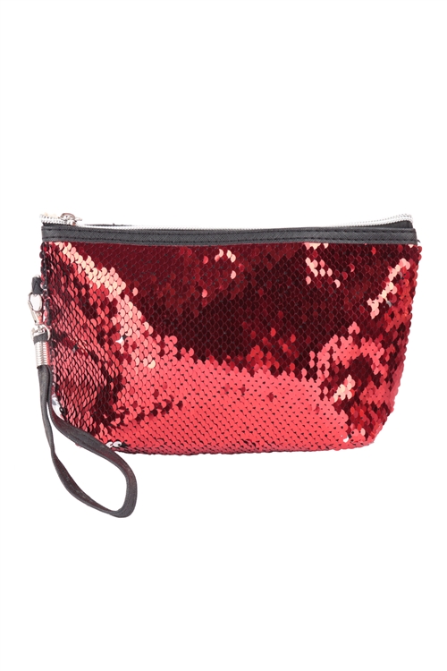 S22-1-2-HDG3809RD - GLITTER SEQUEN  COSMETIC POUCH BAG-RED/6PCS