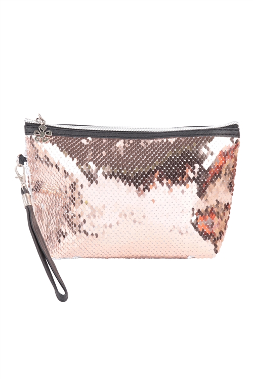 S25-1-2-HDG3809RG - GLITTER SEQUEN  COSMETIC POUCH BAG-ROSE GOLD/6PCS