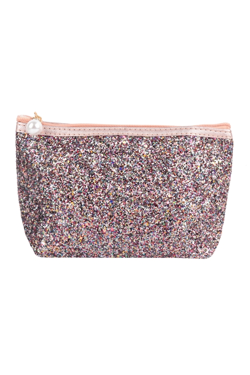 S17-9-5-HDG3810BMT - GLITTER COSMETIC POUCH BAG-BLACK MULTICOLOR/6PCS