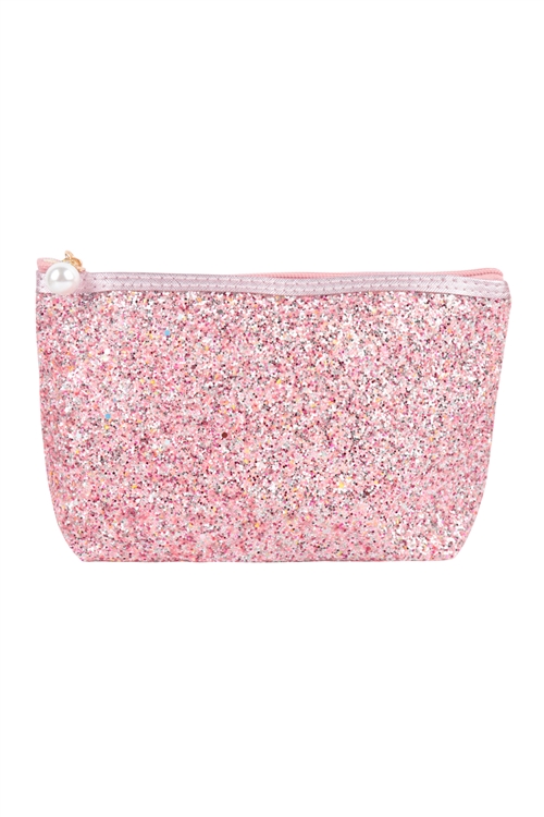 S17-9-5-HDG3810PK - GLITTER COSMETIC POUCH BAG-PINK/6PCS