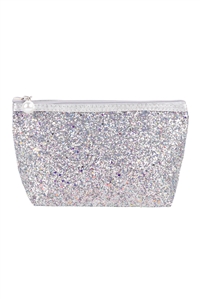 S23-6-3-HDG3810S - GLITTER COSMETIC POUCH BAG-SILVER/6PCS