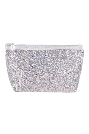 S20-7-5-HDG3810S - GLITTER COSMETIC POUCH BAG-SILVER/6PCS