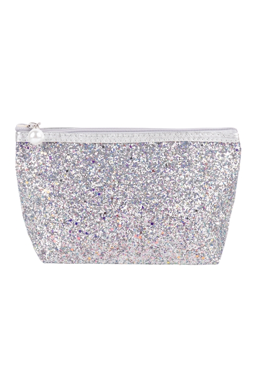 S20-7-5-HDG3810S - GLITTER COSMETIC POUCH BAG-SILVER/6PCS