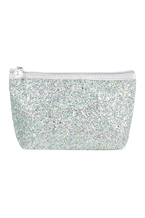 S17-1-4-HDG3810WT - GLITTER COSMETIC POUCH BAG-WHITE/6PCS