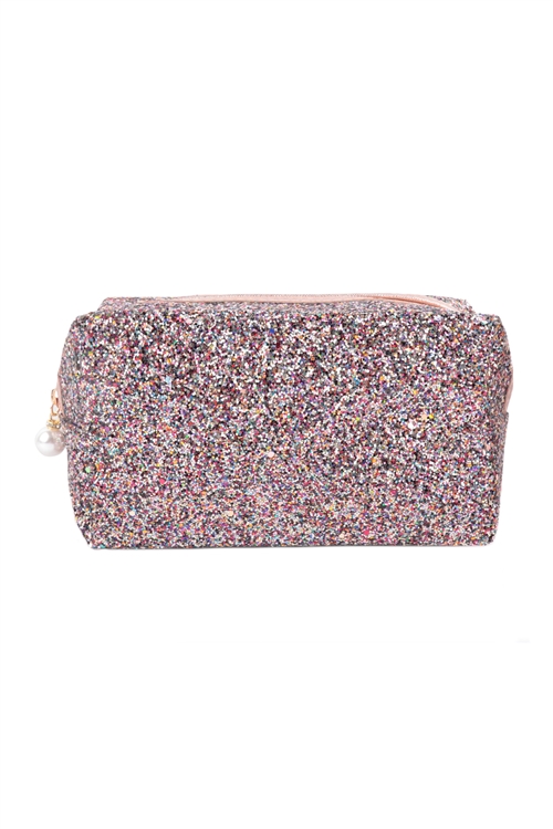 S23-7-5-HDG3811BMT - GLITTER PEARL ZIPPER COSMETIC BAG-BLACK MULTICOLOR/6PCS (NOW $2.50 ONLY!)