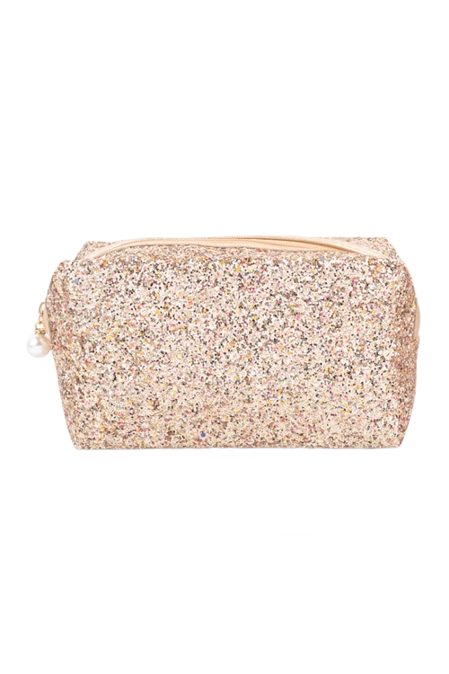 S23-8-5-HDG3811G - GLITTER PEARL ZIPPER COSMETIC BAG-GOLD/6PCS (NOW $2.50 ONLY!)