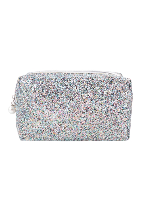 S21-1-2-HDG3811MT - GLITTER PEARL ZIPPER COSMETIC BAG-MULTICOLOR/6PCS