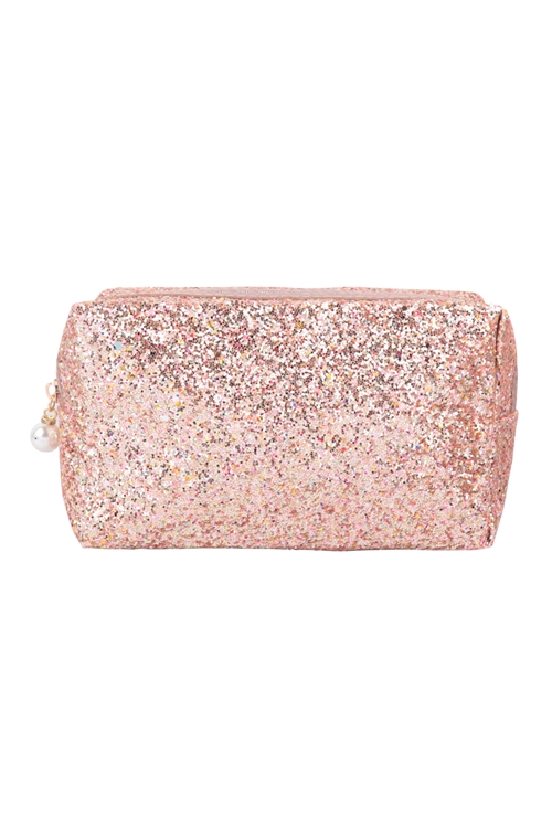 S24-8-1-HDG3811PE - GLITTER PEARL ZIPPER COSMETIC BAG-PEACH/6PCS (NOW $2.50 ONLY!)