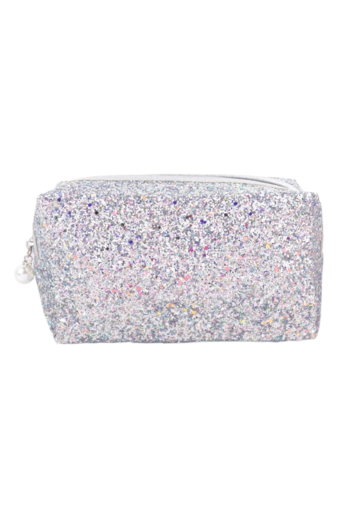 S20-8-5-HDG3811S - GLITTER PEARL ZIPPER COSMETIC BAG-SILVER/6PCS (NOW $2.50 ONLY!)