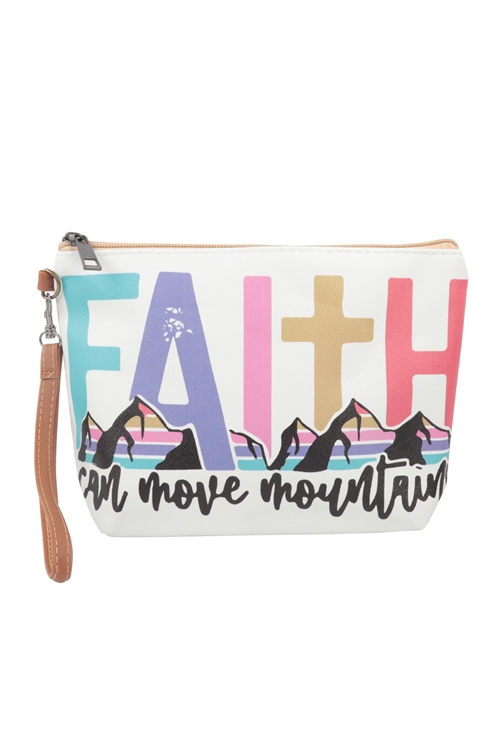 S27-4-2-HDG3827-13 - FAITH PRINT COSMETIC POUCH BAG W/ WRISTLET/6PCS