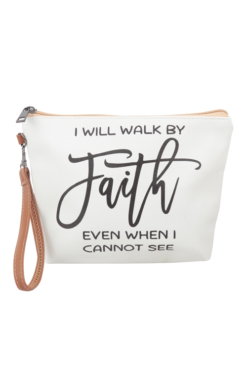 S28-2-2-HDG3827-14 - I WILL WALK BY FAITH PRINT COSMETIC POUCH BAG W/ WRISTLET/6PCS