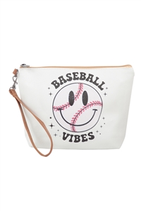 S24-2-5-HDG3827-2-1 - BASEBALL VIBES PRINT COSMETIC POUCH BAG W/ WRISTLET/1PC