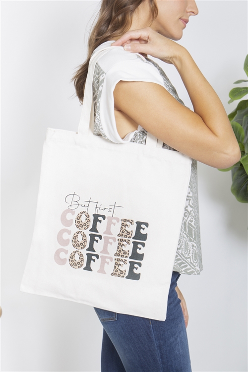 S29-7-2-HDG3828-11 - BUT FIRST COFFEE PRINT  TOTE BAG/6PCS (NOW $1.50 ONLY!)