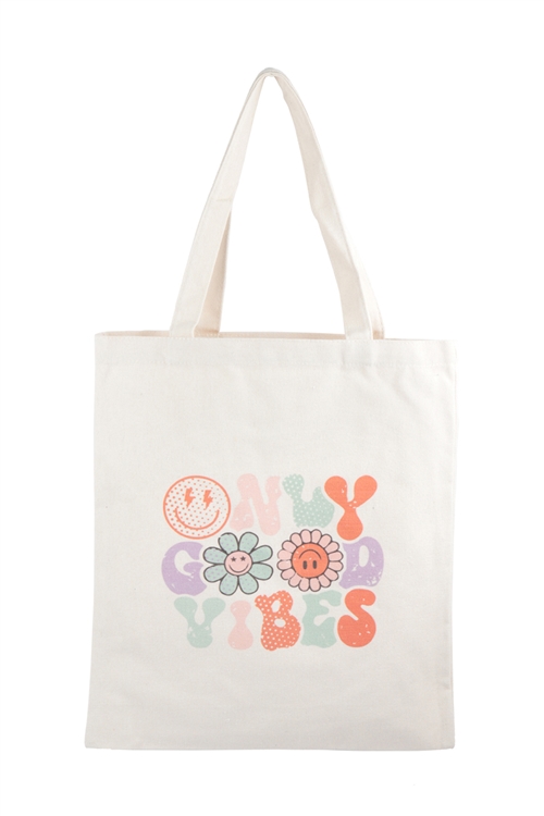 S29-7-3-HDG3828-15 - ONLY GOOD VIBES PRINT  TOTE BAG/6PCS