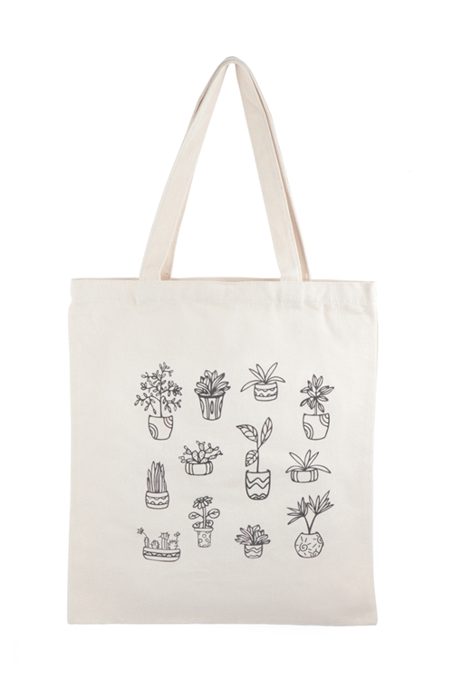 S28-3-2-HDG3828-5 - PLANTS PRINT TOTE BAG/6PCS