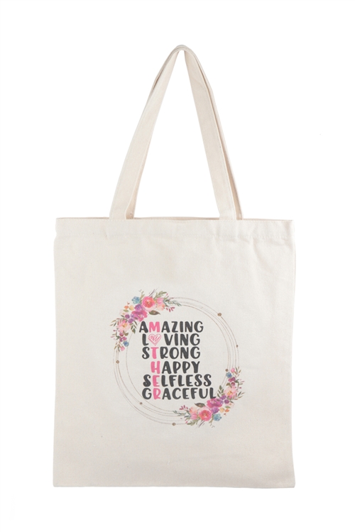 S27-9-3-HDG3828-6 - AMAZING, LOVING, STRONG, HAPPY PRINT  TOTE BAG/6PCS