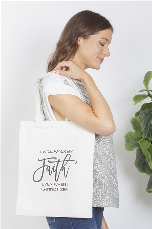 S29-9-3-HDG3828-9 - I WILL WALK BY FAITH PRINT  TOTE BAG/6PCS