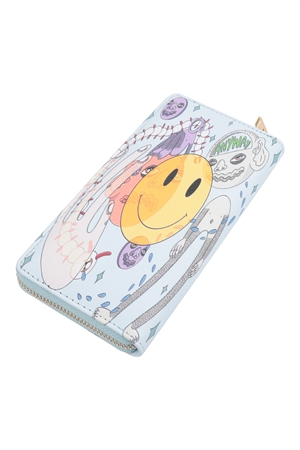 S24-2-2-HDG3865 - SMILE ABSTRACT PRINT LEATHER ZIPPER WALLET-LIGHT BLUE/6PCS