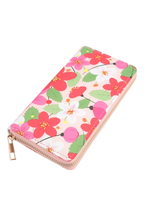 S17-4-2-HDG3870PK - FLOWER PRINT LEATHER ZIPPER WALLET-PINK/6PCS