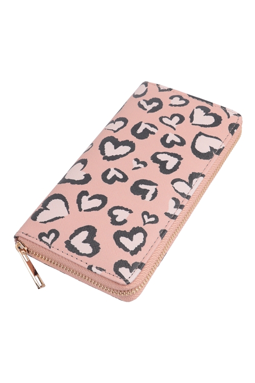 S23-6-2-HDG3871 - HEART PRINT LEATHER ZIPPER WALLET-PINK/6PCS