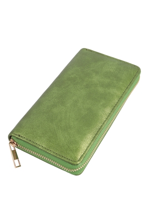 S17-4-1-HDG3877GR - SOLID COLOR LEATHER ZIPPER WALLET-GREEN/6PCS