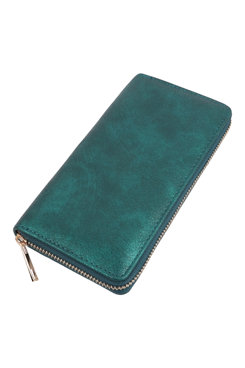 S17-10-1-HDG3877RBL - SOLID COLOR LEATHER ZIPPER WALLET-DARK GREEN/6PCS