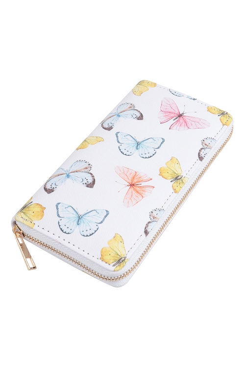 S20-5-1-HDG3892 - BUTTERFLY PASTEL PRINT LEATHER ZIPPER WALLET-WHITE/6PCS