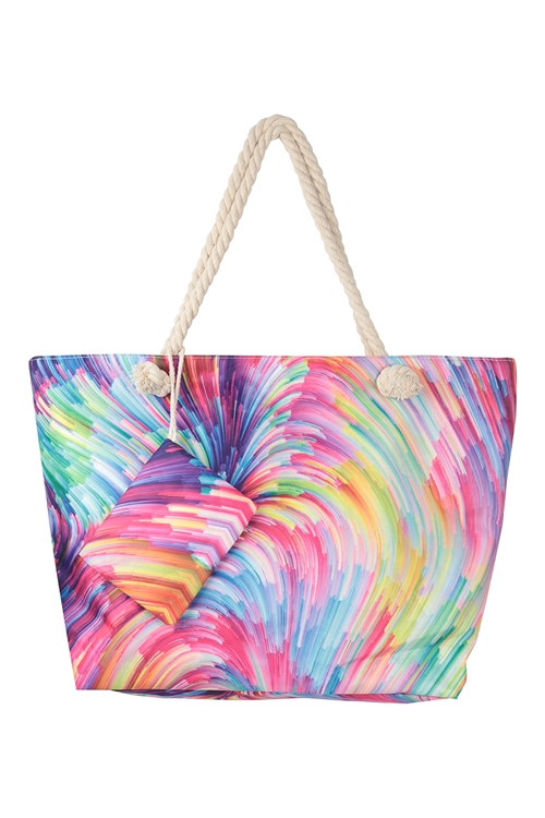 S3-5-2-HDG3899MT - ABSTRACT PRINT SUMMER TOTE BAG-MULTICOLOR/6PCS