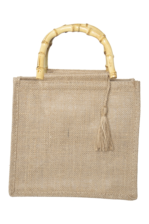 S9-3-1-HDG3905 - RATAN HANDLE NATIVE DESIGN JUTE TOTE BAG-BROWN/6PCS