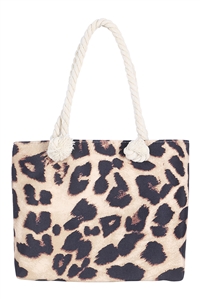 S26-2-2-HDG3909BR -  KIDS ANIMAL PRINT LEOPARD SUMMER FASHION TOTE BAG-BROWN/6PCS