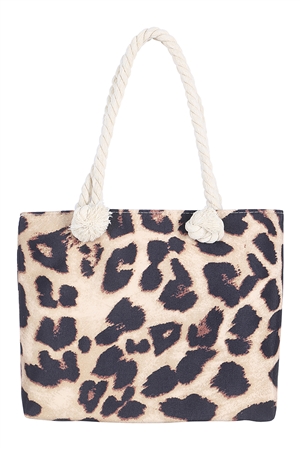 S26-2-2-HDG3909BR -  KIDS ANIMAL PRINT LEOPARD SUMMER FASHION TOTE BAG-BROWN/6PCS