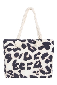 S26-2-2-HDG3909WT -  KIDS ANIMAL PRINT LEOPARD SUMMER FASHION TOTE BAG-WHITE/6PCS